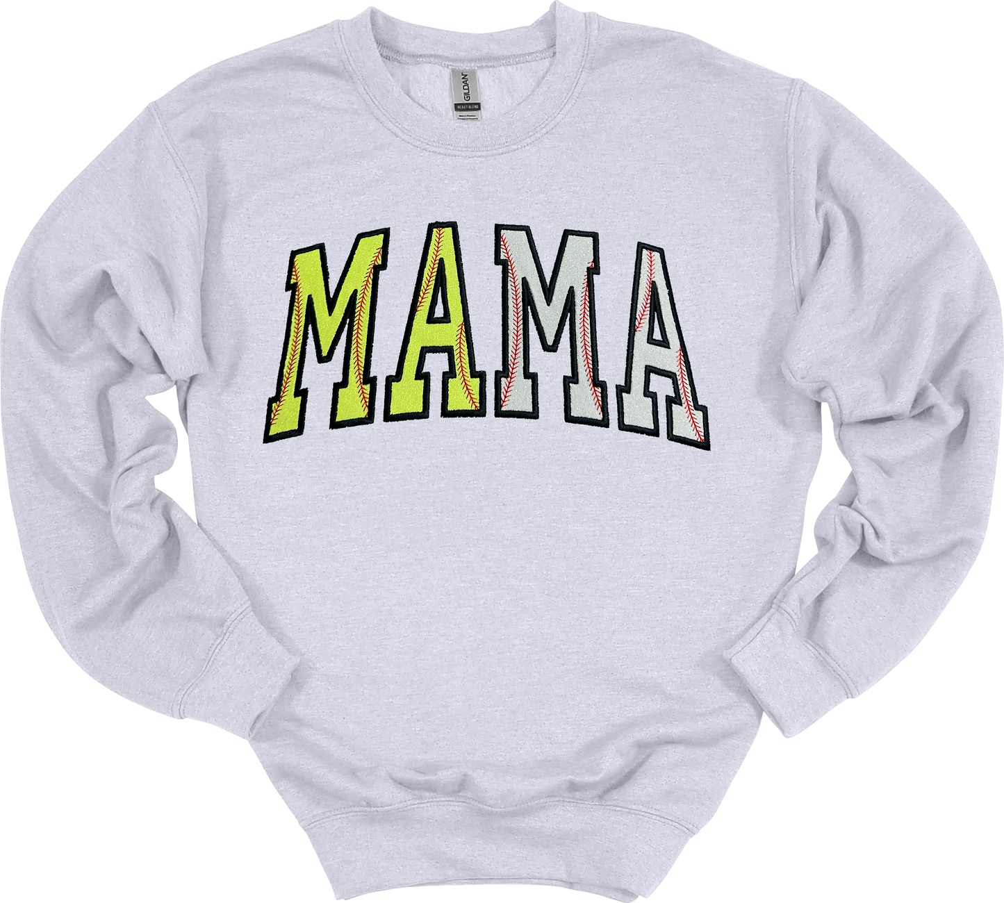 MAMA Softball/Baseball Glitter Appliqué Embroider Crewneck Sweater