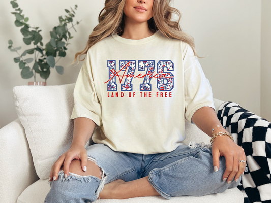 America 1776 Faux Embroidery T-Shirt