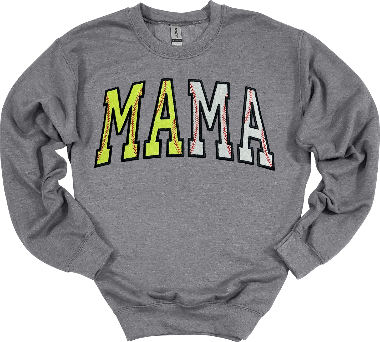 MAMA Softball/Baseball Glitter Appliqué Embroider Crewneck Sweater