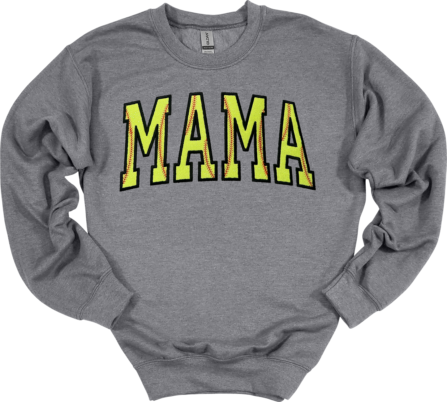 MAMA Softball Glitter Appliqué Embroider Crewneck Sweater