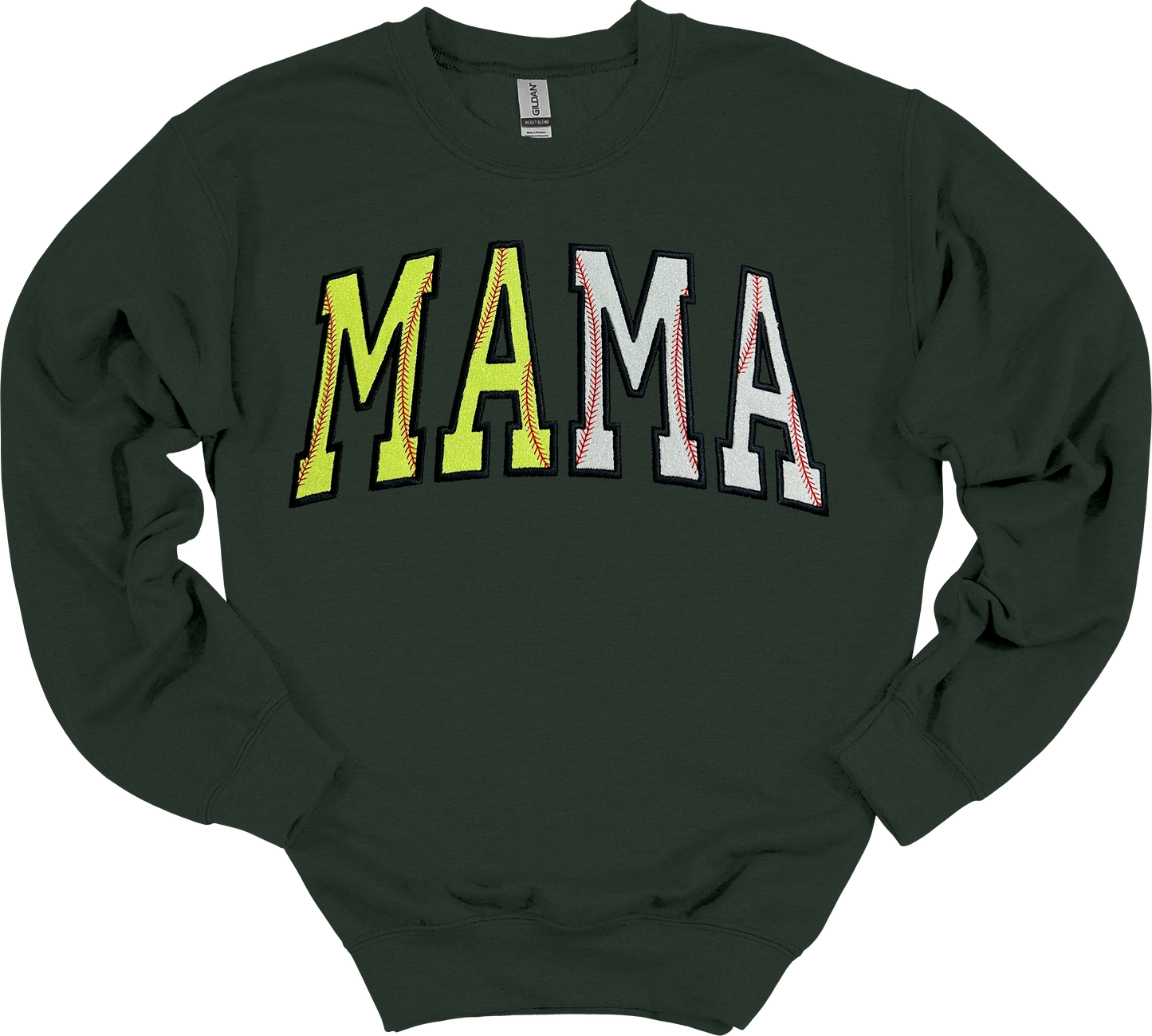 MAMA Softball/Baseball Glitter Appliqué Embroider Crewneck Sweater