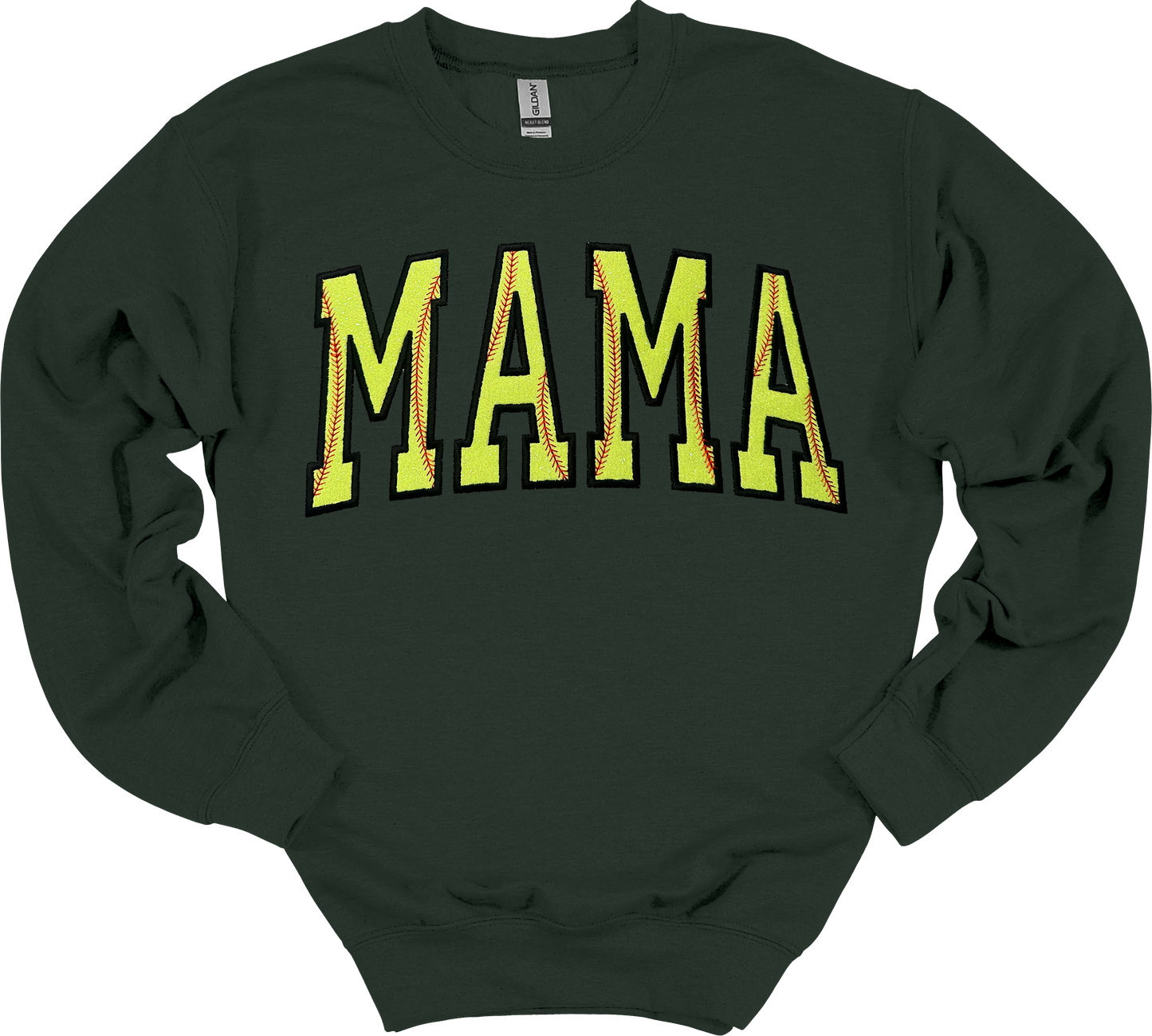 MAMA Softball Glitter Appliqué Embroider Crewneck Sweater