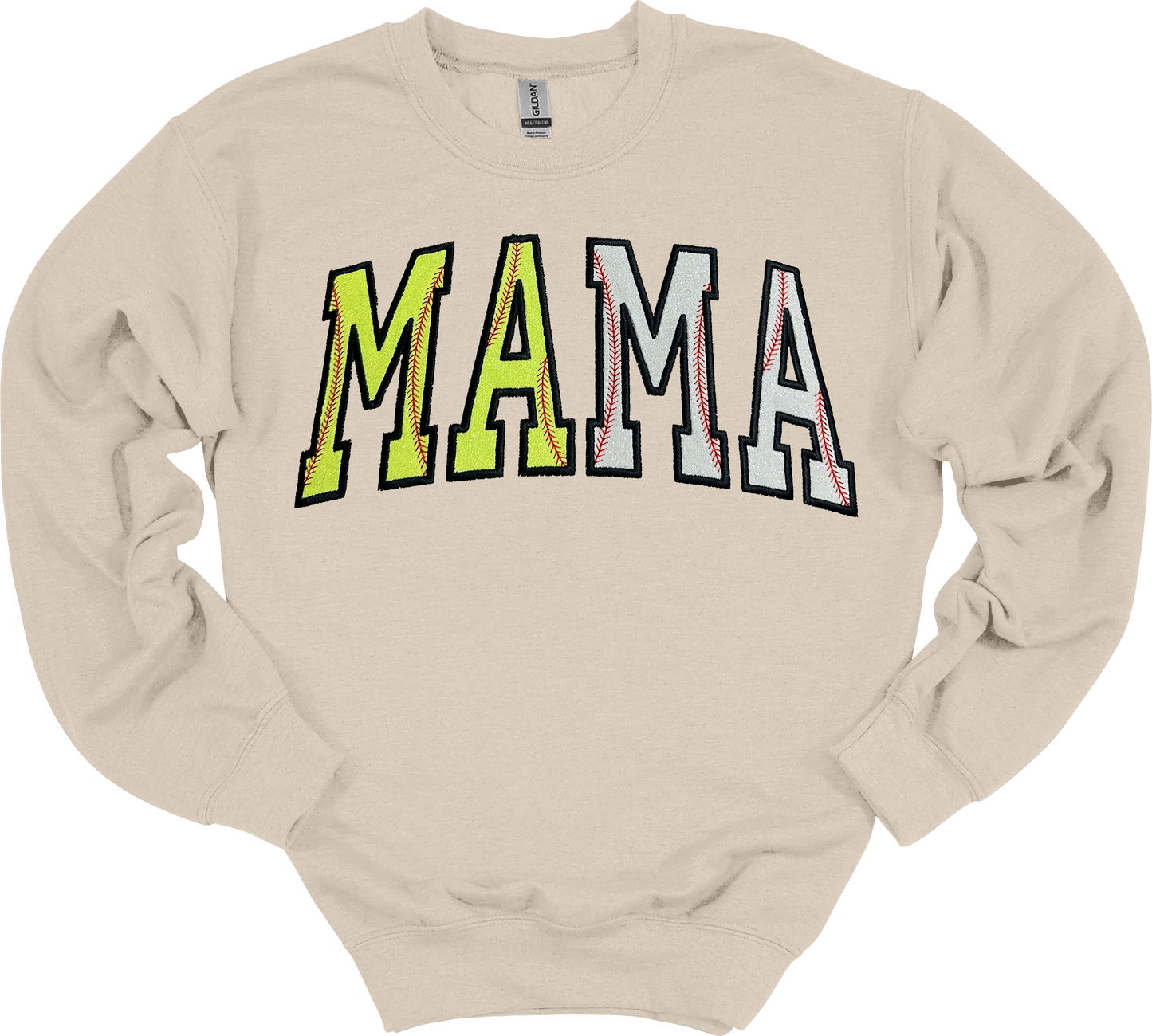 MAMA Softball/Baseball Glitter Appliqué Embroider Crewneck Sweater