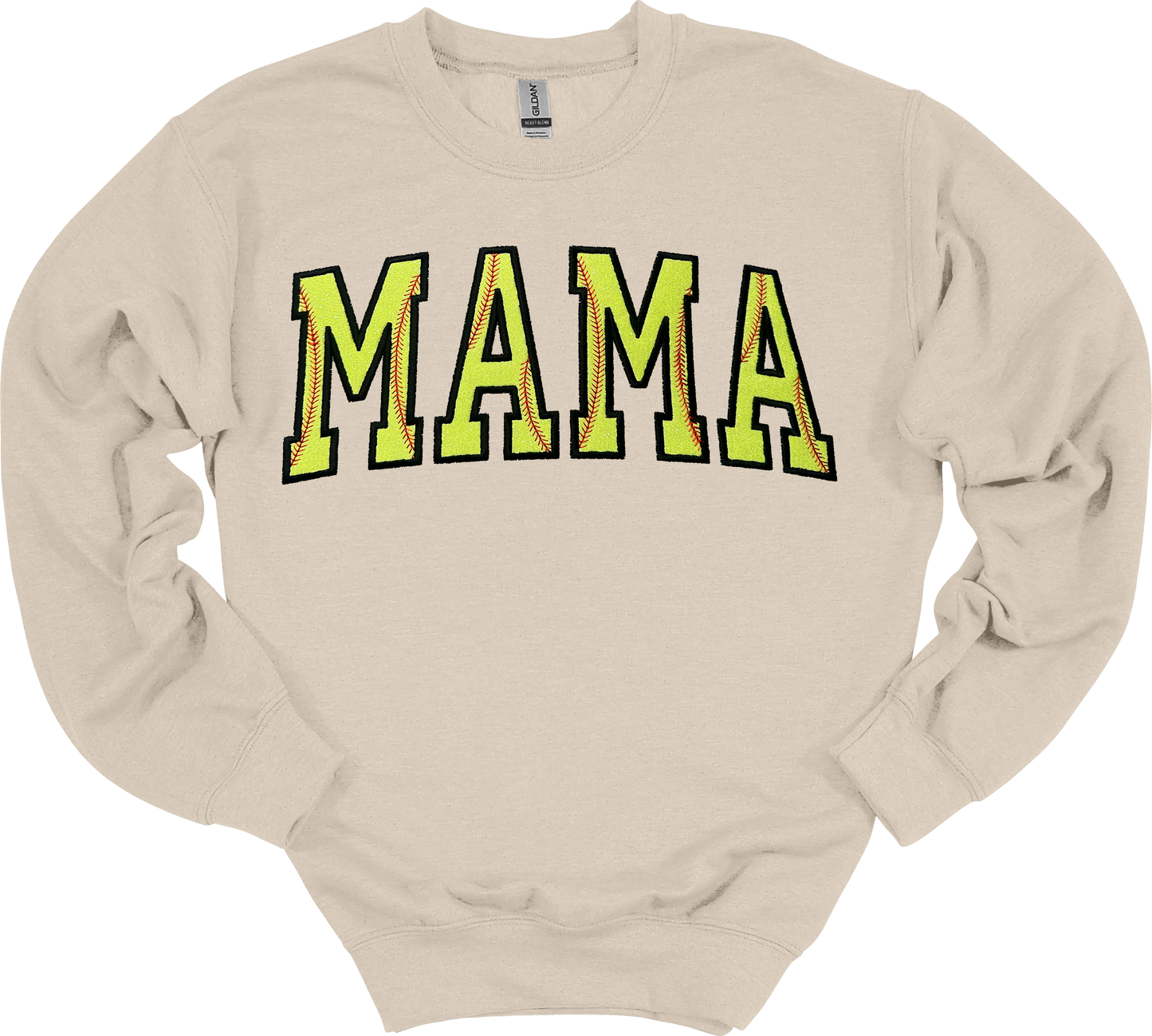 MAMA Softball Glitter Appliqué Embroider Crewneck Sweater