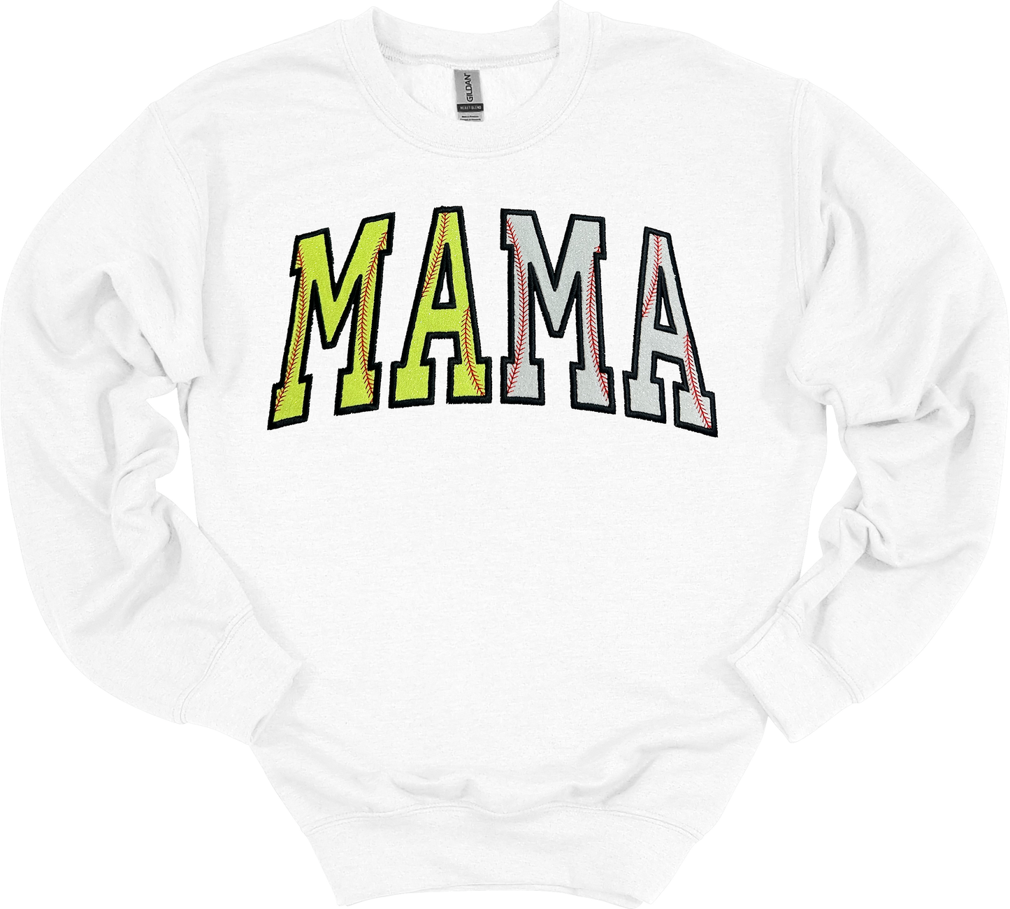 MAMA Softball/Baseball Glitter Appliqué Embroider Crewneck Sweater