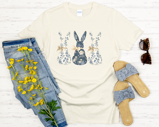 Blue Floral Easter Bunnies Youth Shirt