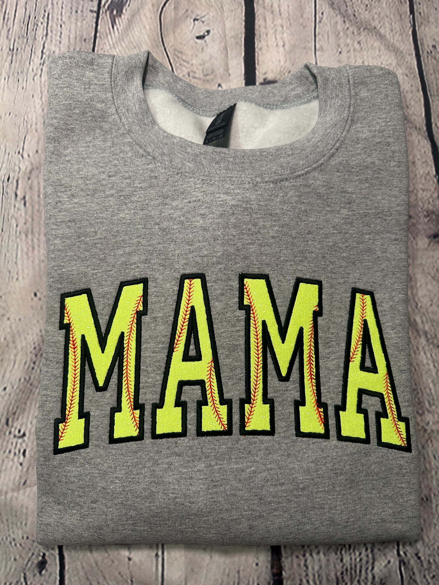 MAMA Softball Glitter Appliqué Embroider Crewneck Sweater
